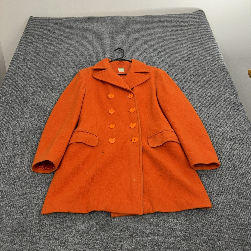 Vintage United Colors of Benetton Coat Womens S Orange Wool Double Breasted Mod